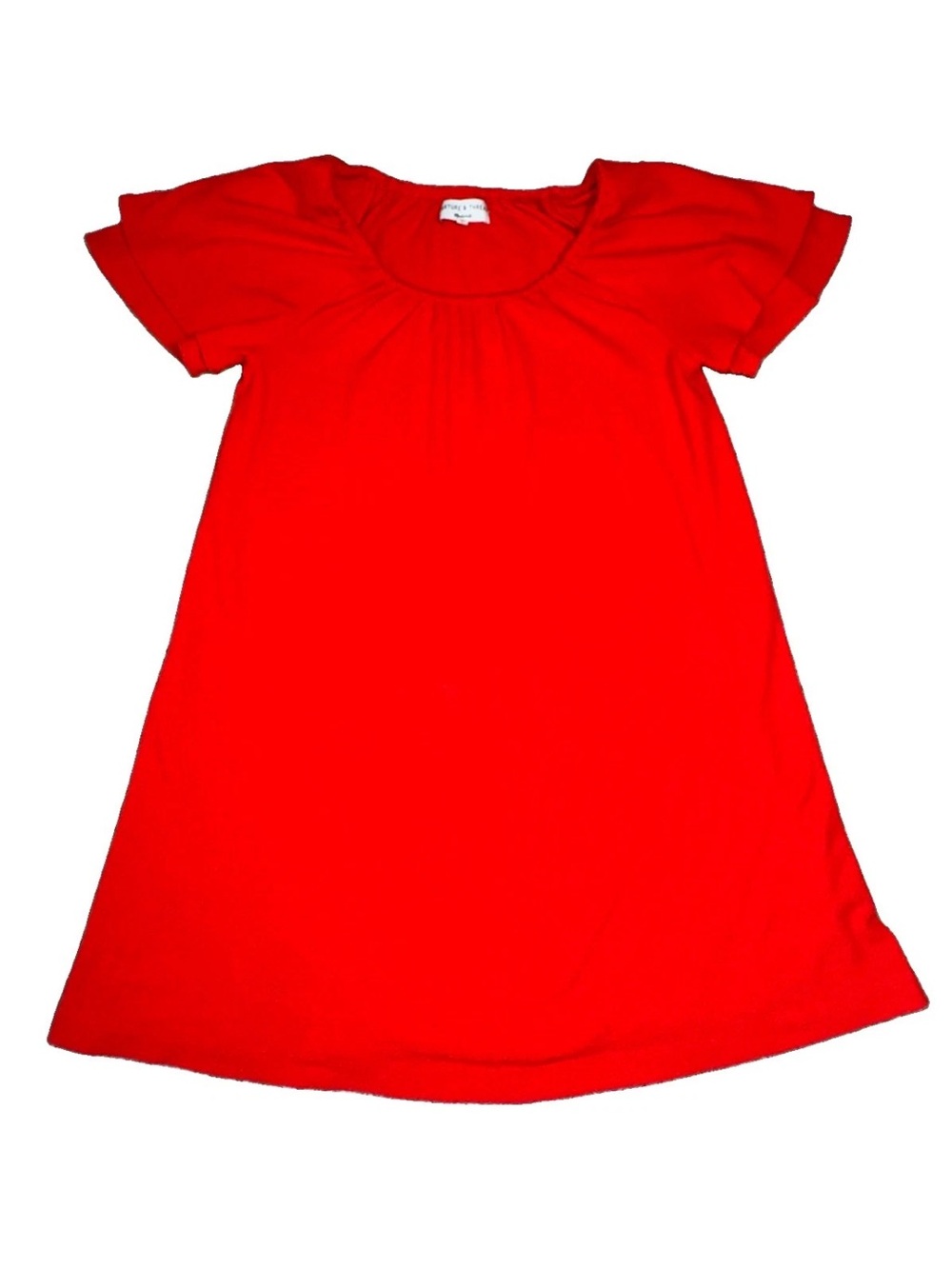 Madewell Texture & Thread Dress XXS Red Swing Shift Flutter Sleeve Scoop Neck